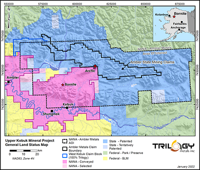 Figure 2. Location of the Arctic and Bornite Projects within the UKMP (CNW Group/Trilogy Metals Inc.)