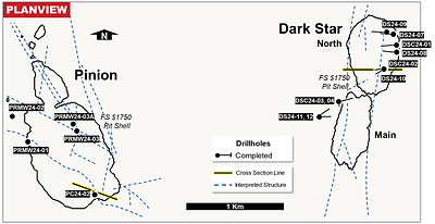Figure 2: Dark Star and Pinon 2024 drill holes. (CNW Group/Orla Mining Ltd.)