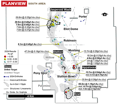 Figure 7: South Area Drill Results and Au-in-Soil trends (CNW Group/Orla Mining Ltd.)