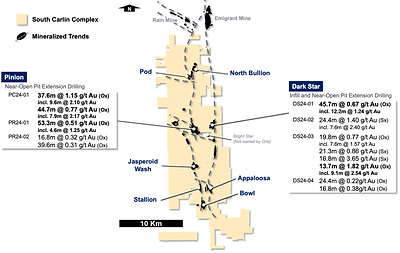 Figure 6: South Carlin Complex Drill Hole Locations – expansion of gold mineralization (CNW Group/Orla Mining Ltd.)