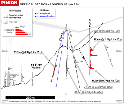 Figure 5: Pinion Cross Section – additional mineralization outside pit limits (CNW Group/Orla Mining Ltd.)
