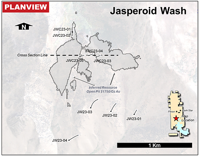 Figure 5: Jasperoid Wash 2023 drill hole locations. (CNW Group/Orla Mining Ltd.)