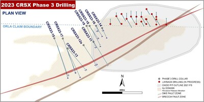Figure 1: Camino Rojo Sulphides 2023 Drill Hole Locations (Plan View) (CNW Group/Orla Mining Ltd.)