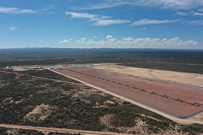 Figure 2: Heap Leach Pad and Grasshopper Conveyors (CNW Group/Orla Mining Ltd.)