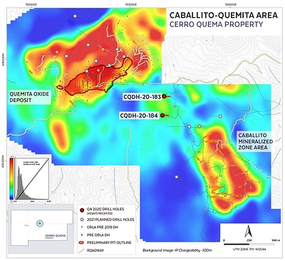 Figure 3: Caballito-Quemita Area Drill Program (Near-Deposit) (CNW Group/Orla Mining Ltd.)