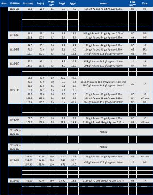 Table: Assay Results Reported in This Press Release (CNW Group/Mako Mining Corp.)
