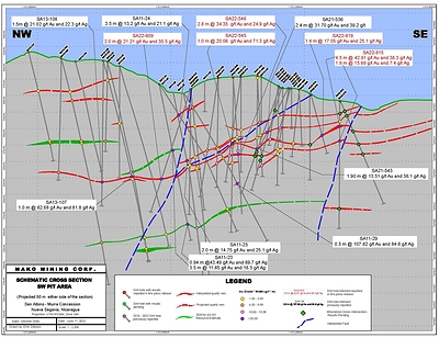 Figure 2. Schematic Cross Section (CNW Group/Mako Mining Corp.)