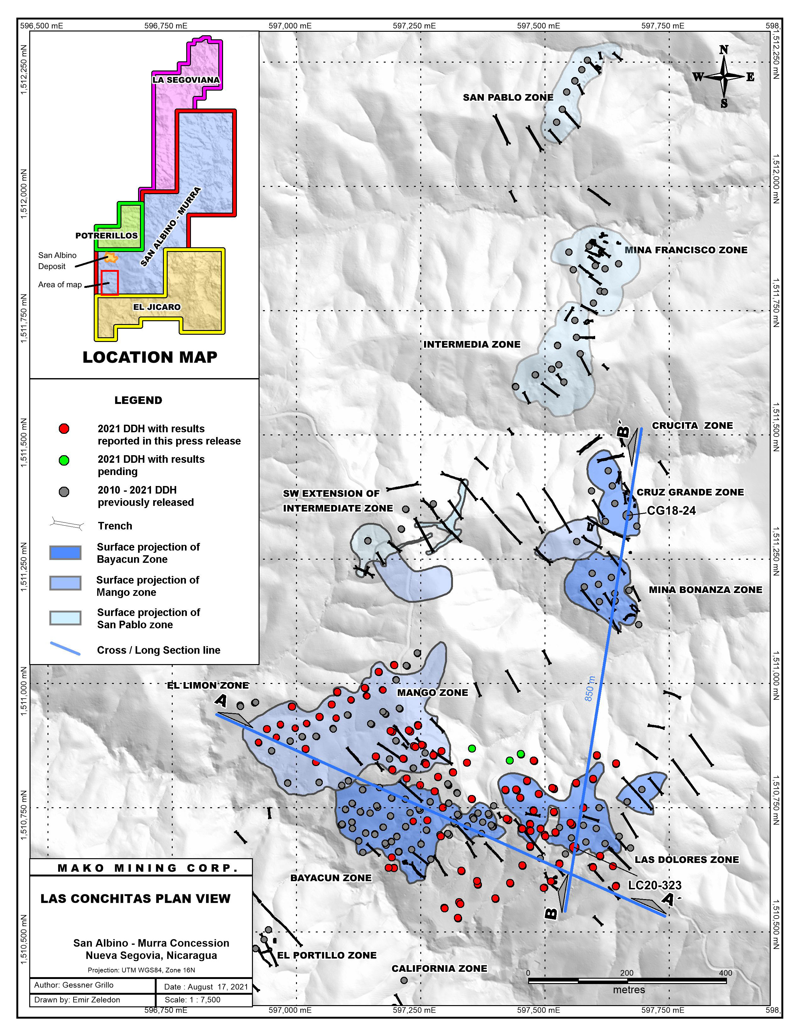 Las Conchitas Plan View (CNW Group/Mako Mining Corp.)