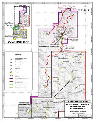 Las Segoviana Concession Prospecting and Mapping Results (CNW Group/Mako Mining Corp.)