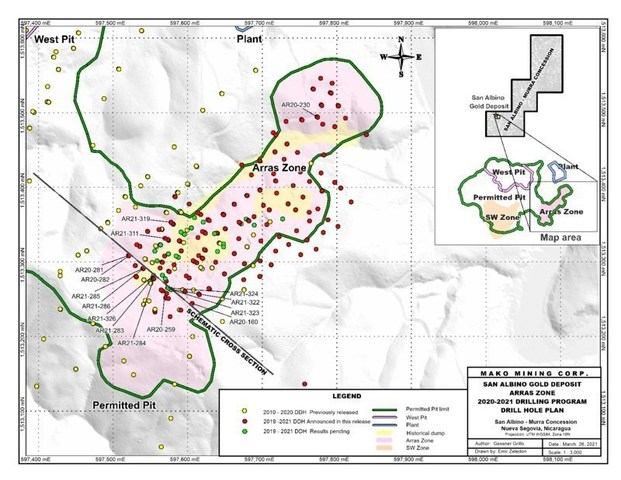 SAN ALBINO GOLD DEPOSIT DRILL HOLE PLAN (CNW Group/Mako Mining Corp.)
