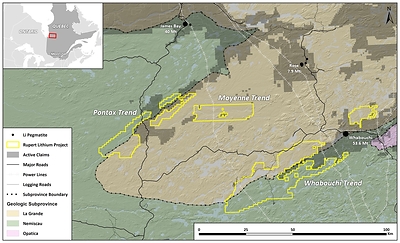 Map of the Rupert Project (CNW Group/Kenorland Minerals Ltd.)