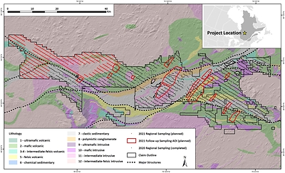 Figure 1.Chebistuan Project Geology, Sample Locations and Areas of Interest (CNW Group/Kenorland Minerals Ltd.)