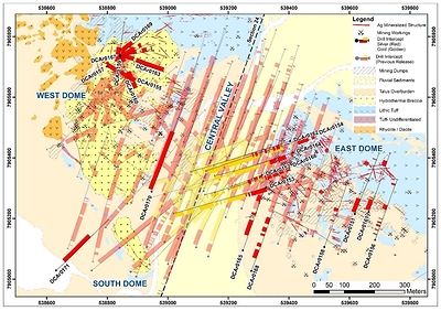Figure 1 Simplified geology and drill plan map of the Carangas Project (CNW Group/New Pacific Metals Corp.)