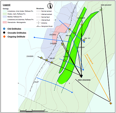 Figure 1. Geological map and drill holes (CNW Group/Orvana Minerals Corp.)