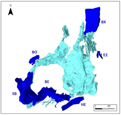 Figure 1. Plan view of Boinas Areas Drilled in Q3 Fiscal year 2021 (CNW Group/Orvana Minerals Corp.)