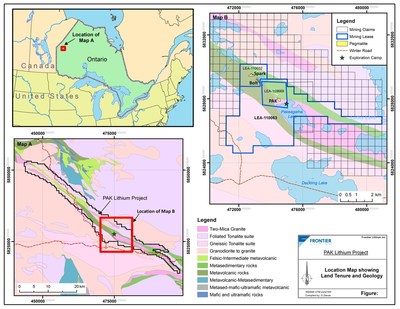 Figure 1: Location Map showing land tenure and geology (CNW Group/Frontier Lithium Inc.)