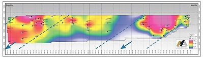 Figure 4 - Longitudinal View of Boumadine Main Zone (CNW Group/Aya Gold & Silver Inc)