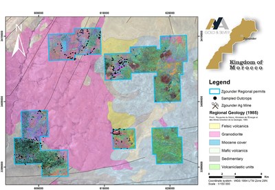 Figure 3 – Worldview-3 image of Zgounder Regional with location of sampled outcrops (CNW Group/Aya Gold & Silver Inc)