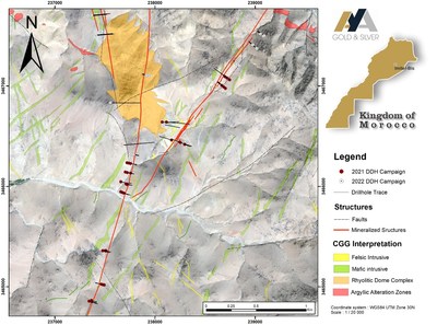 Figure 2 – Map of the completed drill program at Imiter Bis (CNW Group/Aya Gold & Silver Inc)