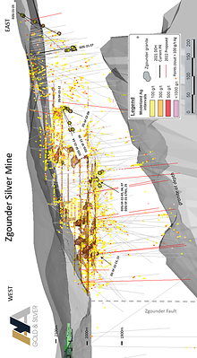 Figure 1: Location of DDH Results at Zgounder from Surface and Underground Drilling as per Appendixes 1 & 2 (CNW Group/Aya Gold & Silver Inc)