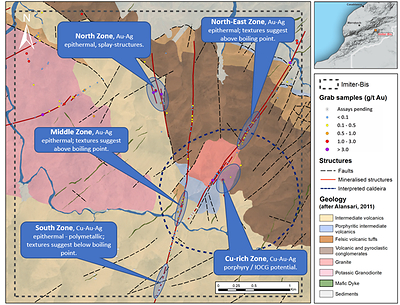 Figure 3 - Location of Five Priority Drill Target Zones at Imiter bis (CNW Group/Aya Gold & Silver Inc)