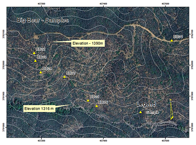 Figure 1 – Vertical extent of samples at Big Bear (74 meters). (CNW Group/Black Mammoth Metals Corp)