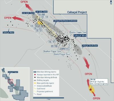 Figure 1. Distribution of results reported today. (CNW Group/Meridian Mining UK Societas)