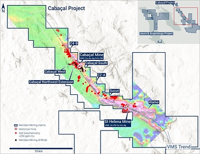 Figure 1: Top: Location map for Santa Helena mine. (CNW Group/Meridian Mining UK Societas)