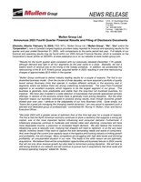 Mullen Group Ltd. Announces 2023 Fourth Quarter Financial Results and Filing of Disclosure Documents (CNW Group/Mullen Group Ltd.)
