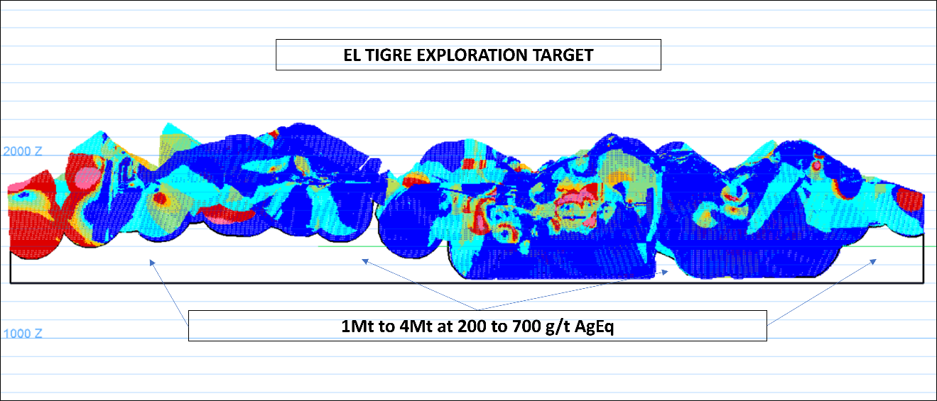 Figure 6: Longitudinal Projection of Northern and Southern Veins showing exploration potential down dip