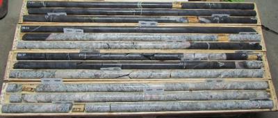 Figure 4A. Spodumene bearing Lithium Pegmatite intersection in drill hole MZSW-21-02 (Core Interval from 172 to 189 m) (CNW Group/Rock Tech Lithium Inc.)