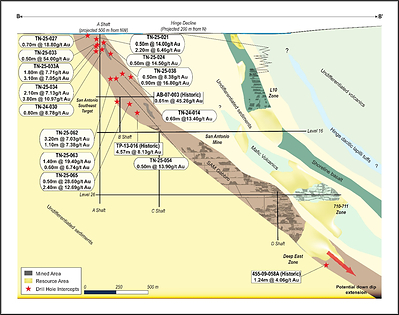 Figure 2: Cross Section (Looking North)-BB’ SAM SE (L10 Shear) (CNW Group/1911 Gold Corporation)