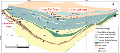 Figure 1: Simplified True North geology map and drill hole locations (CNW Group/1911 Gold Corporation)