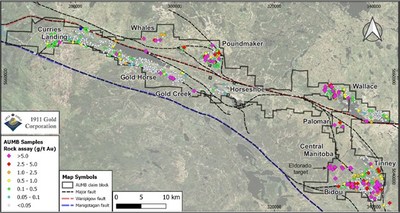 Figure 1: Rice Lake property, showing major structures and project locations. (CNW Group/1911 Gold Corporation)