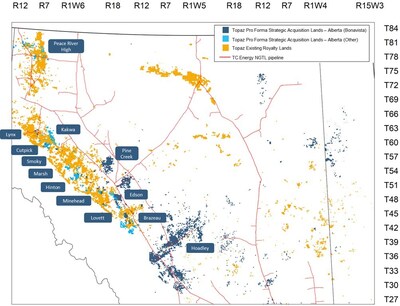 Figure 2: Topaz Existing and Strategic Acquisition Lands - Alberta (CNW Group/Topaz Energy Corp)
