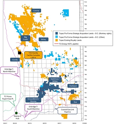 Figure 1: Topaz Existing and Strategic Acquisition Lands - British Columbia (CNW Group/Topaz Energy Corp)