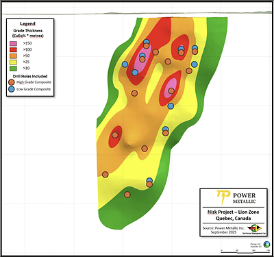 Figure 1 Spatial distribution of the drill hole intercepts used in the Metallurgical Testing (CNW Group/Power Metallic Mines Inc.)
