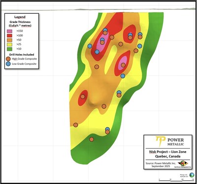 Figure 1 Spatial distribution of the drill hole intercepts used in the Metallurgical Testing (CNW Group/Power Metallic Mines Inc.)