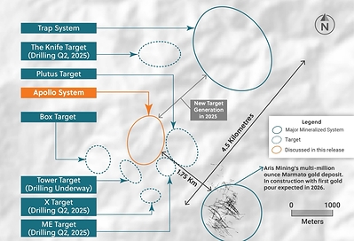 Figure 6: Plan View of the Guayabales Project Highlighting the Apollo Target Area (CNW Group/Collective Mining Ltd.)