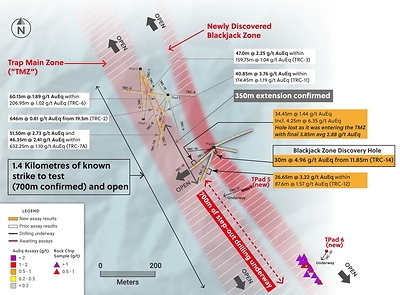 Figure 1: Plan View of the Trap Target and Drill Holes Announced in this Release (CNW Group/Collective Mining Ltd.)