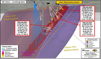 3D view - Looking East (Nisk Project - Quebec, Canada) (CNW Group/Power Nickel Inc.)