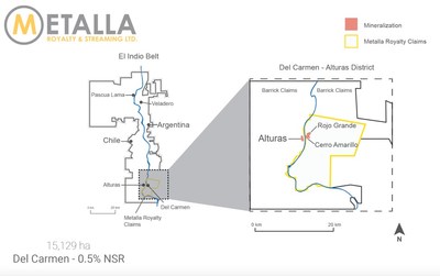 Del Carmen Royalty Map (CNW Group/Metalla Royalty and Streaming Ltd.)