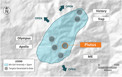 Figure 3: Plan View of the Guayabales Project Highlighting the Plutus Target Area (CNW Group/Collective Mining Ltd.)