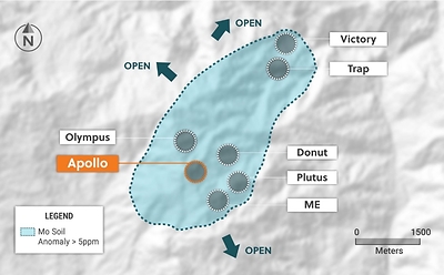 Figure 5: Plan View of the Guayabales Project Highlighting the Apollo Target Area (CNW Group/Collective Mining Ltd.)