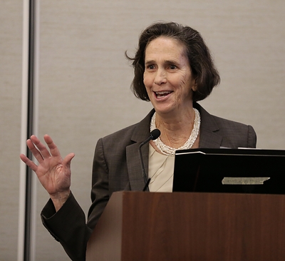 Jennifer Westbury presenting at a lottery conference (CNW Group/Pollard Banknote Limited)