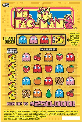 Concept ticket art featuring Ms.PAC-MAN®! (CNW Group/Pollard Banknote Limited)