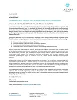 LUCARA ANNOUNCES STRATEGIC SHIFT IN UNDERGROUND PROJECT MANAGEMENT (CNW Group/Lucara Diamond Corp.)
