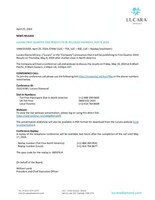 LUCARA FIRST QUARTER 2024 RESULTS TO BE RELEASED THURSDAY, MAY 9, 2024 (CNW Group/Lucara Diamond Corp.)