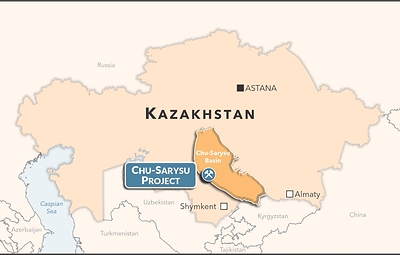Figure 1: Map of Kazakhstan, showing project location in the Chu-Sarysu Basin (CNW Group/Laramide Resources Ltd.)