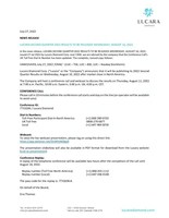 LUCARA SECOND QUARTER 2022 RESULTS TO BE RELEASED WEDNESDAY, AUGUST 10, 2022 (CNW Group/Lucara Diamond Corp.)